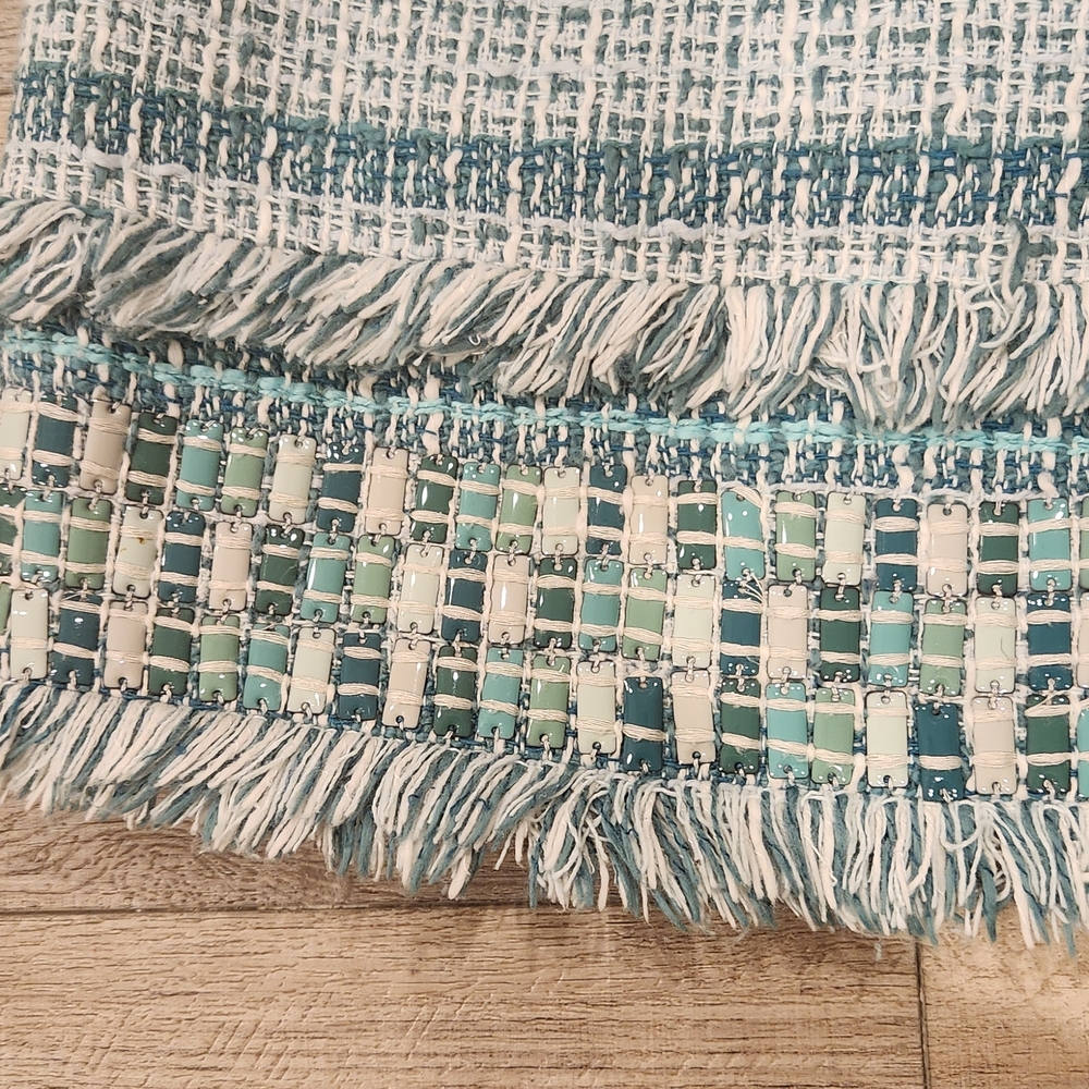Tory Burch Teal and White Fringe Accent Cover